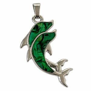 Vintage Abalone Shell Dolphin Pendant Silver Tone Ocean Sea Life Jewelry